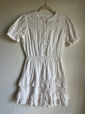 LC Lauren Conrad White Ruffle Swiss Dot Short Sleeve Button Down Dress Sz Sm